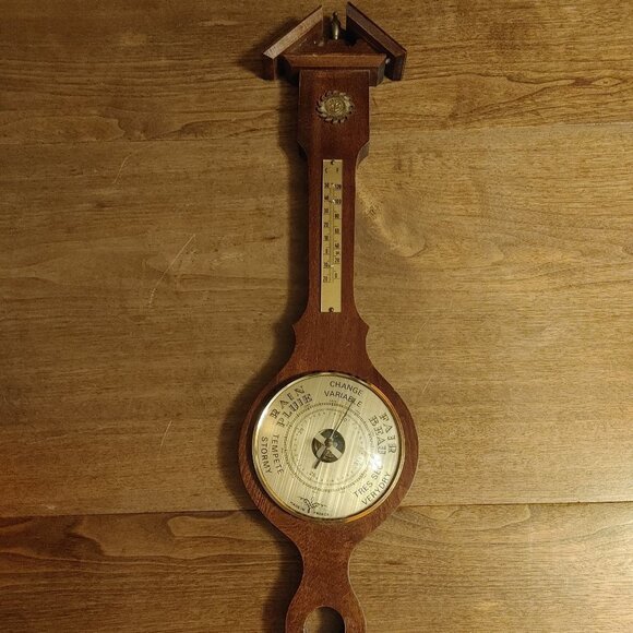 ATTRACTIVE VINTAGE 26.25" Wall Hanging Wood Barometer Made in France Cabin Decor - Picture 1 of 9
